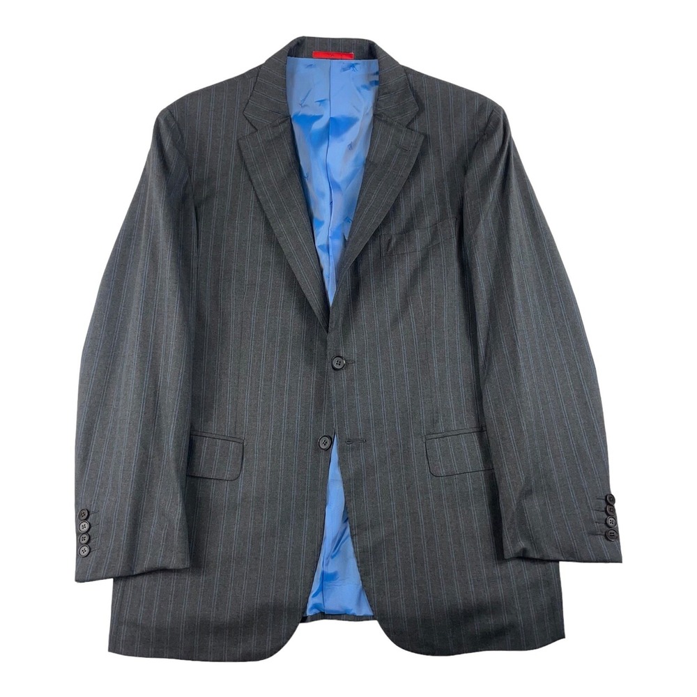Isaia Napoli Gray Blue Striped Super 170s Sciammeria Wool Blazer Size 44R